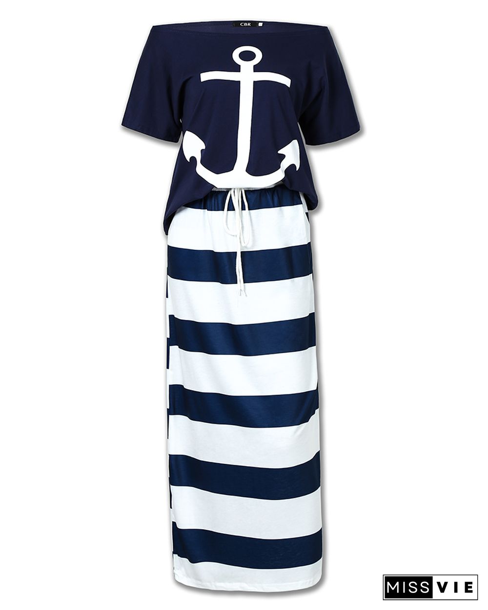 Boat Anchor Print T-Shirt & Striped Skirt Set