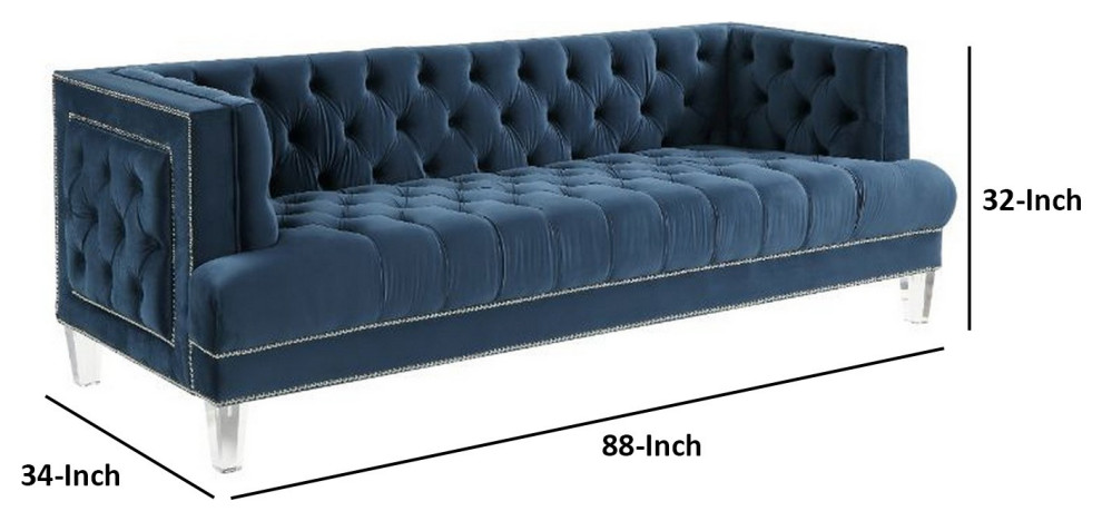 Benzara BM250588 Sofa With Chesterfield Style and Nailhead Trim  Blue   Contemporary   Sofas   by Uber Bazaar  Houzz