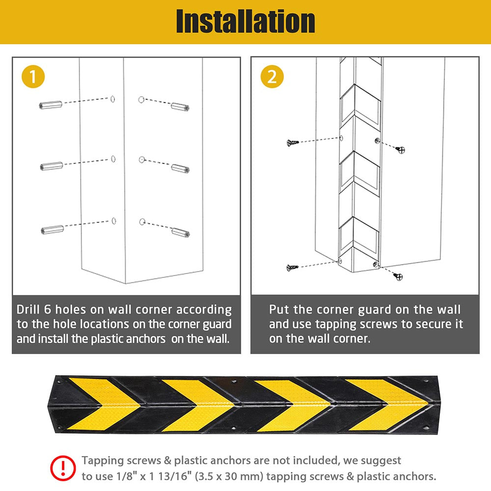 Yescom 2pcs Rubber Corner Guards for Walls Reflective 31