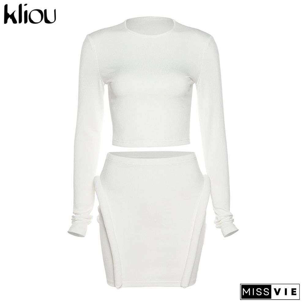 Kliou Knitted Stitching Mini Dress Women Hipster Skinny Three-Dimensional Decoration Bodycon Long Sleeve Turtleneck Streetwear