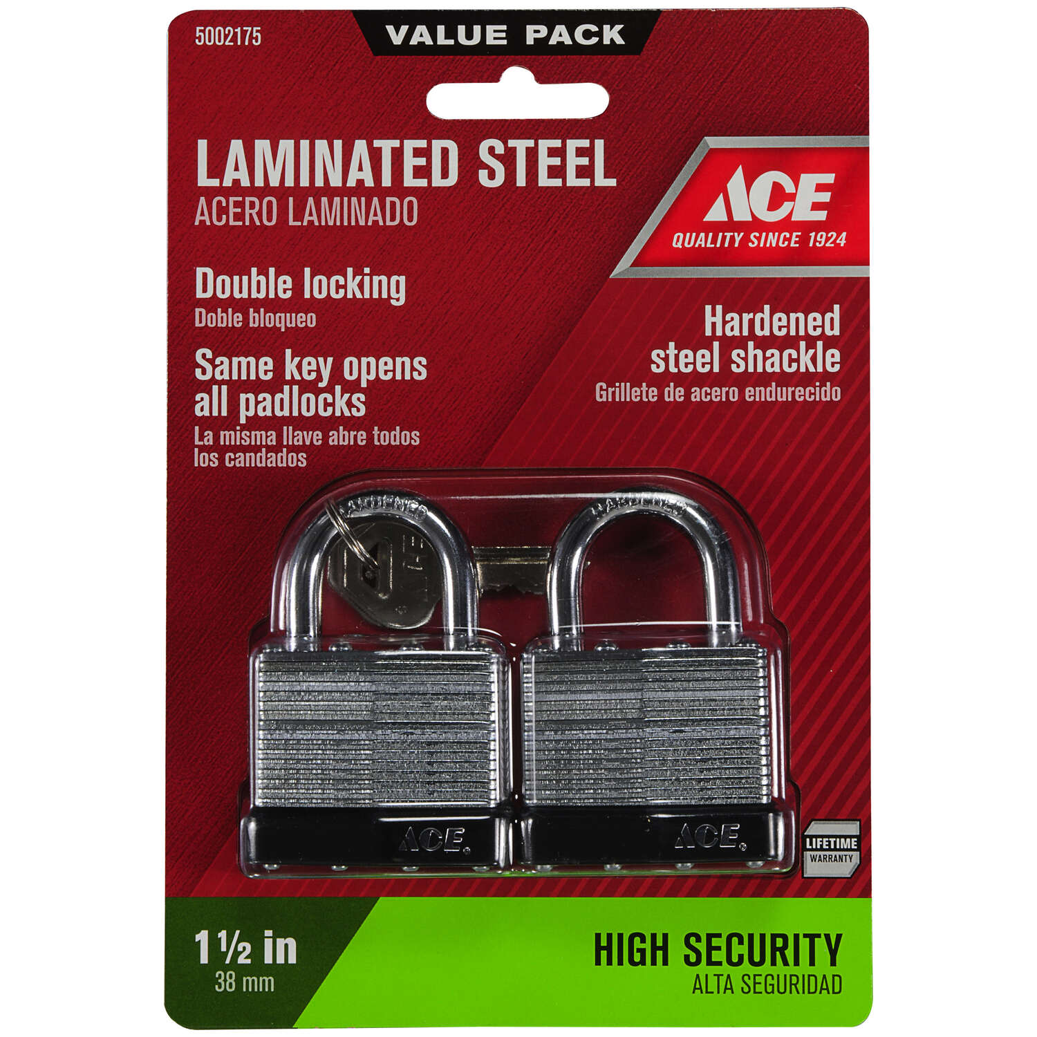 Ace 1-5/16 in. H X 1-1/2 in. W X 7/8 in. L Steel Double Locking Padlock Keyed Alike