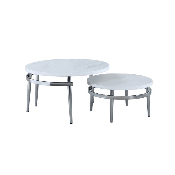 Coaster Furniture Avilla White and Chrome Round Nesting Coffee Table