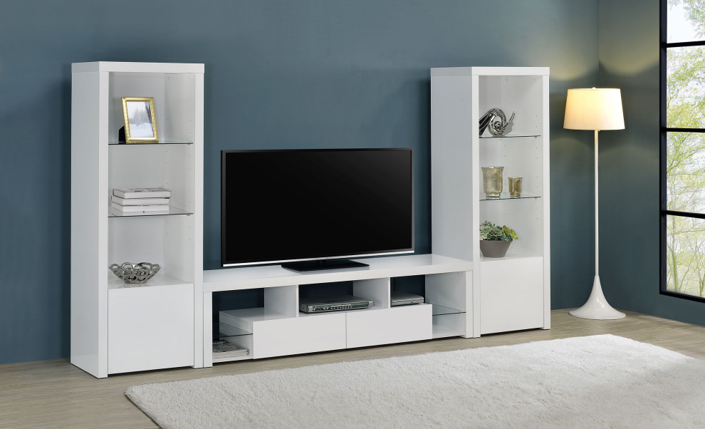 Jude 3 piece Entertainment Center With 71 quotTV Stand White High Gloss   Modern   Entertainment Centers And Tv Stands   by Modon  Houzz