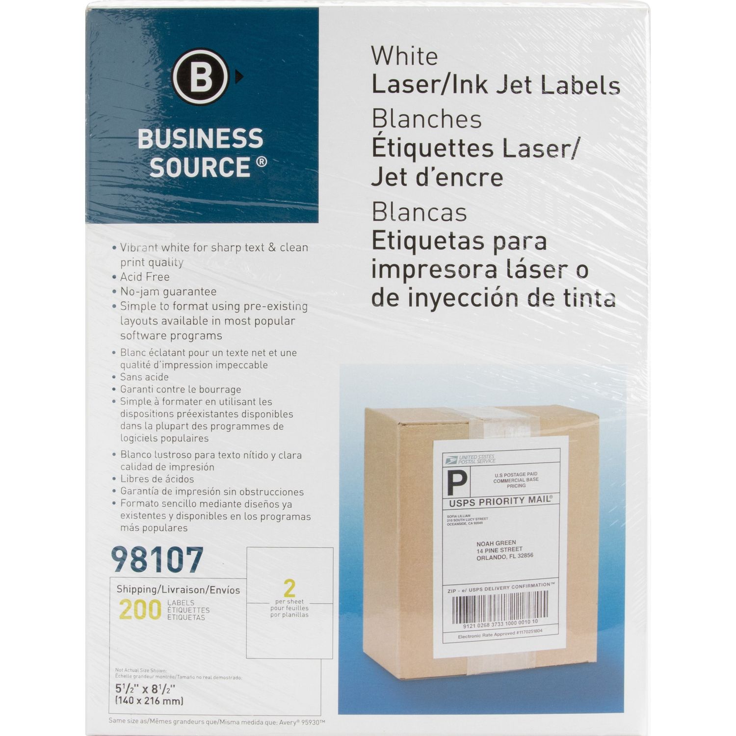 Bright White Premium-quality Internet Shipping Labels by Business Source BSN98107