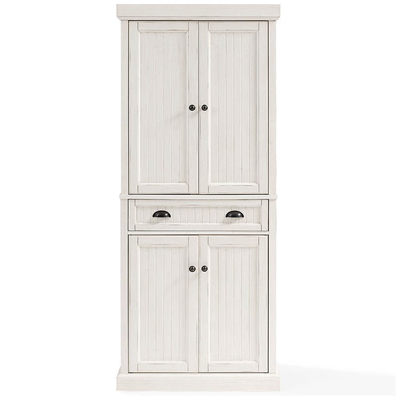 Crosley Furniture Seaside 72'' Kitchen Pantry Distressed White Finish