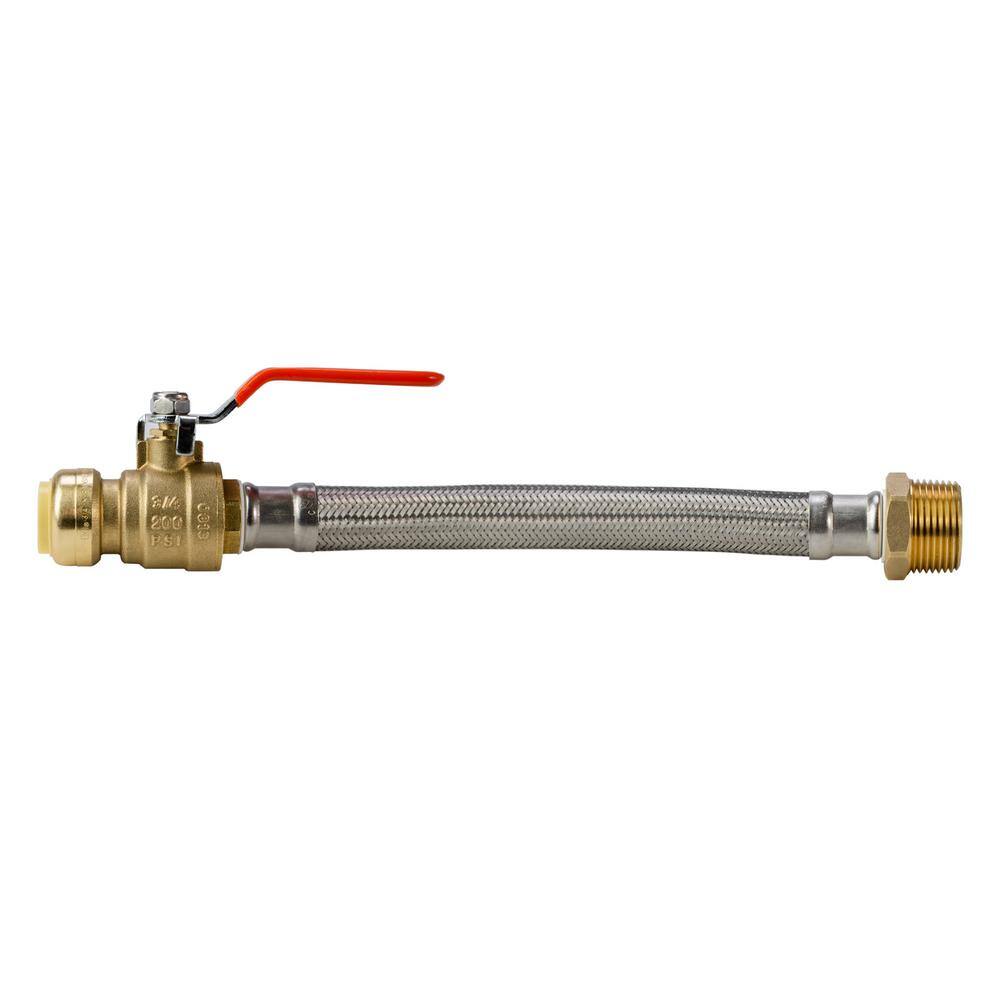 LittleWell 34 in. Push-Fit x 1 in. Male NPT 12 in. Braided Stainless Steel Hose Connector with Ball Valve AHPF12MNPT16