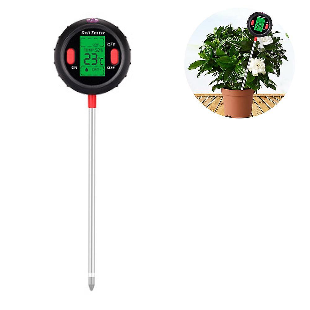 5 In 1 Soil Ph Meter Soil Moisture Monitor Lcd Display Ph Tester Temperature Sunlight Intensity Testing Tool For Plants Illumination Thermometer