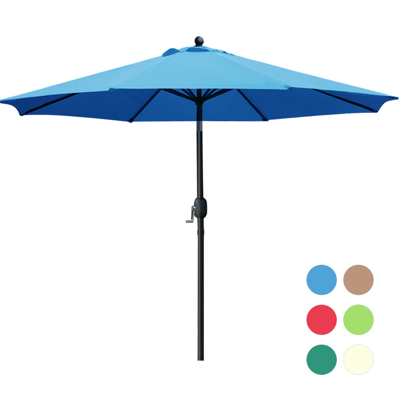 9ft Patio Umbrella Outdoor with 6 Ribs, Push Button Tilt/Crank