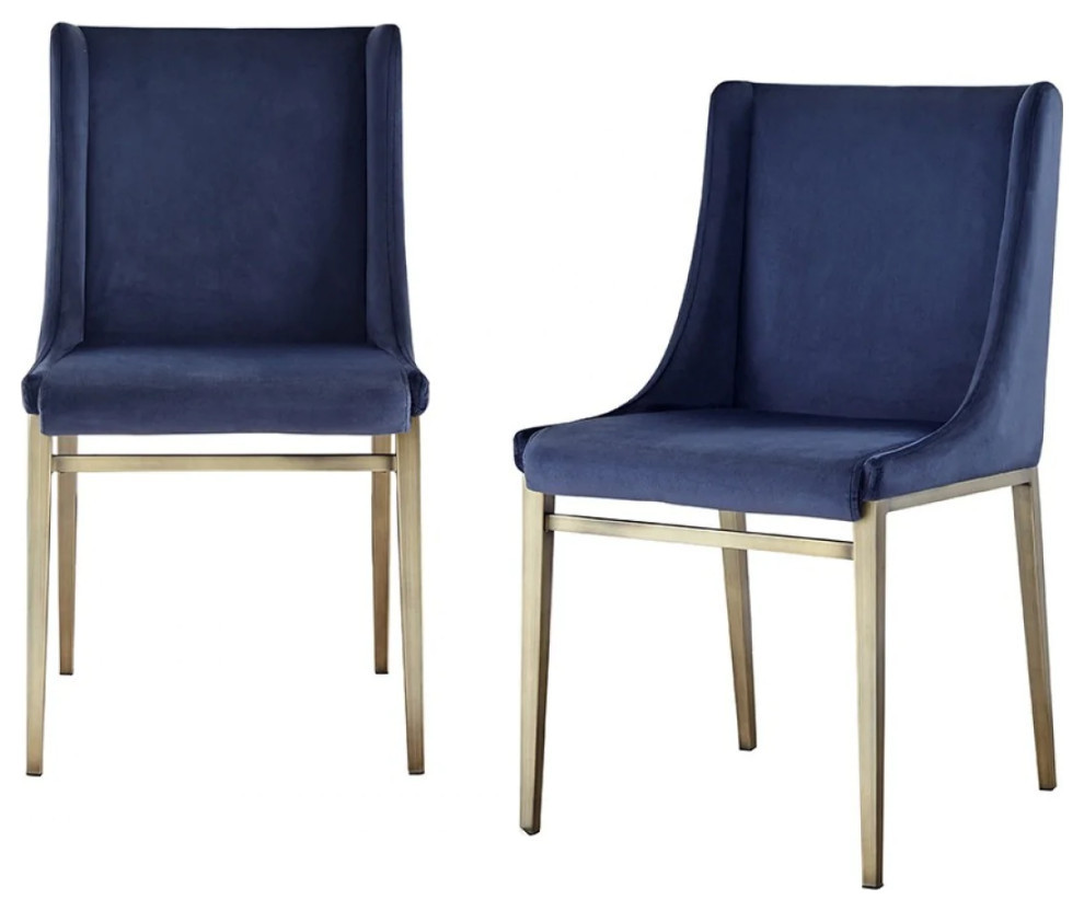 Camelia Contemporary Blue Velvet and Antique Brass Dining Chair  Set of 2   Contemporary   Dining Chairs   by V.S.D Furniture  Houzz