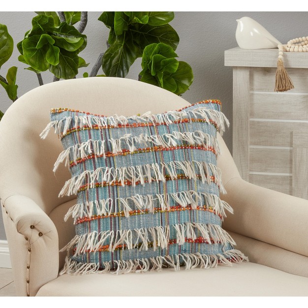 Saro Lifestyle Shaggy Striped Throw Pillow With Poly Filling