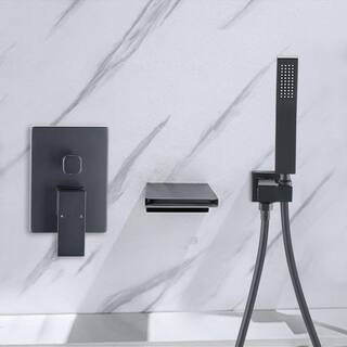 Aurora Decor ACAD Single-Handle 1-Spray High Pressure Waterfall Wall Mounted Tub and Roman Tub Faucet with Hand Shower in matte black DBSMSH2BBB812MB