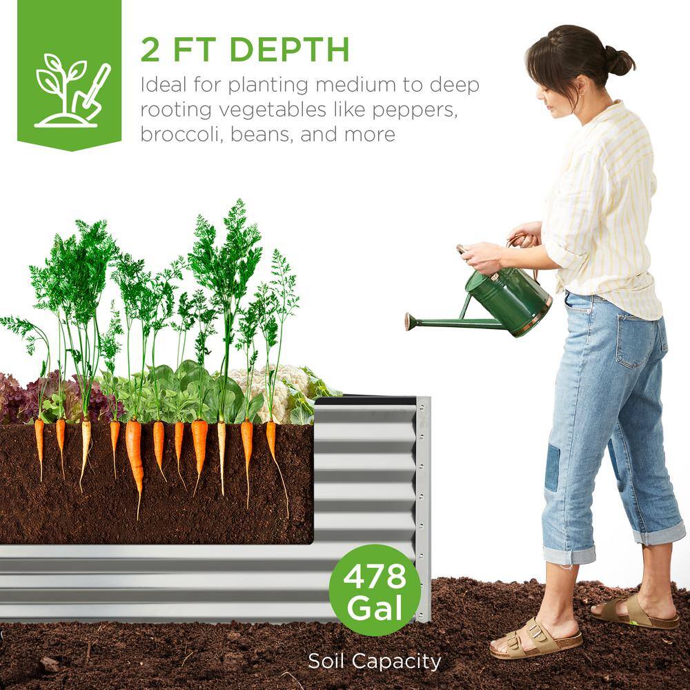 Best Choice Products 8 ft. x 4 ft. x 2 ft. Silver Outdoor Steel Raised Garden Bed Planter Box for Vegetables Flowers Herbs SKY6417