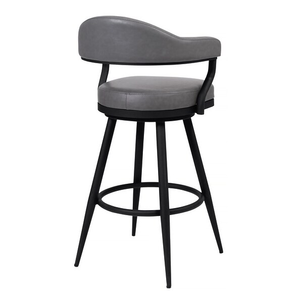 Amador Barstool in a Black Powder Coated Finish and Vintage Grey Faux Leather