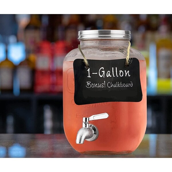 1 Gallon Glass Water Dispenser with Stainless Steel Spigot With Chalkboard