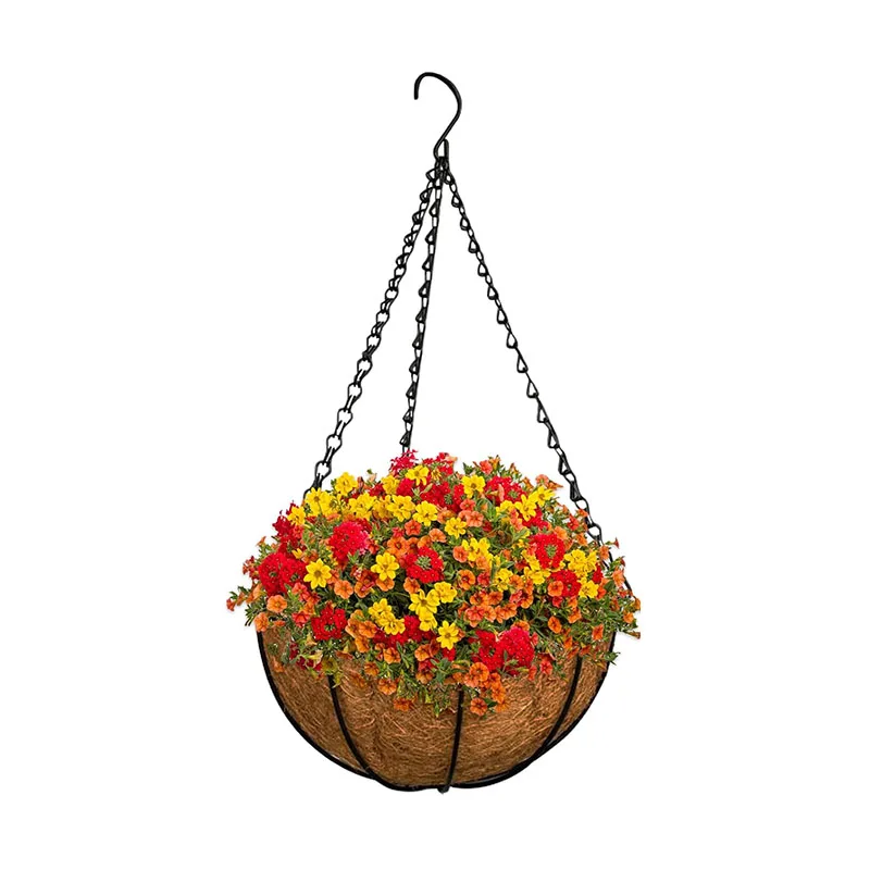 Wholesale Garden Supplies 14 Inch Coir Metal Hanging Pot For Plants Flower Pot For Balcony Outdoor Garden Decorations