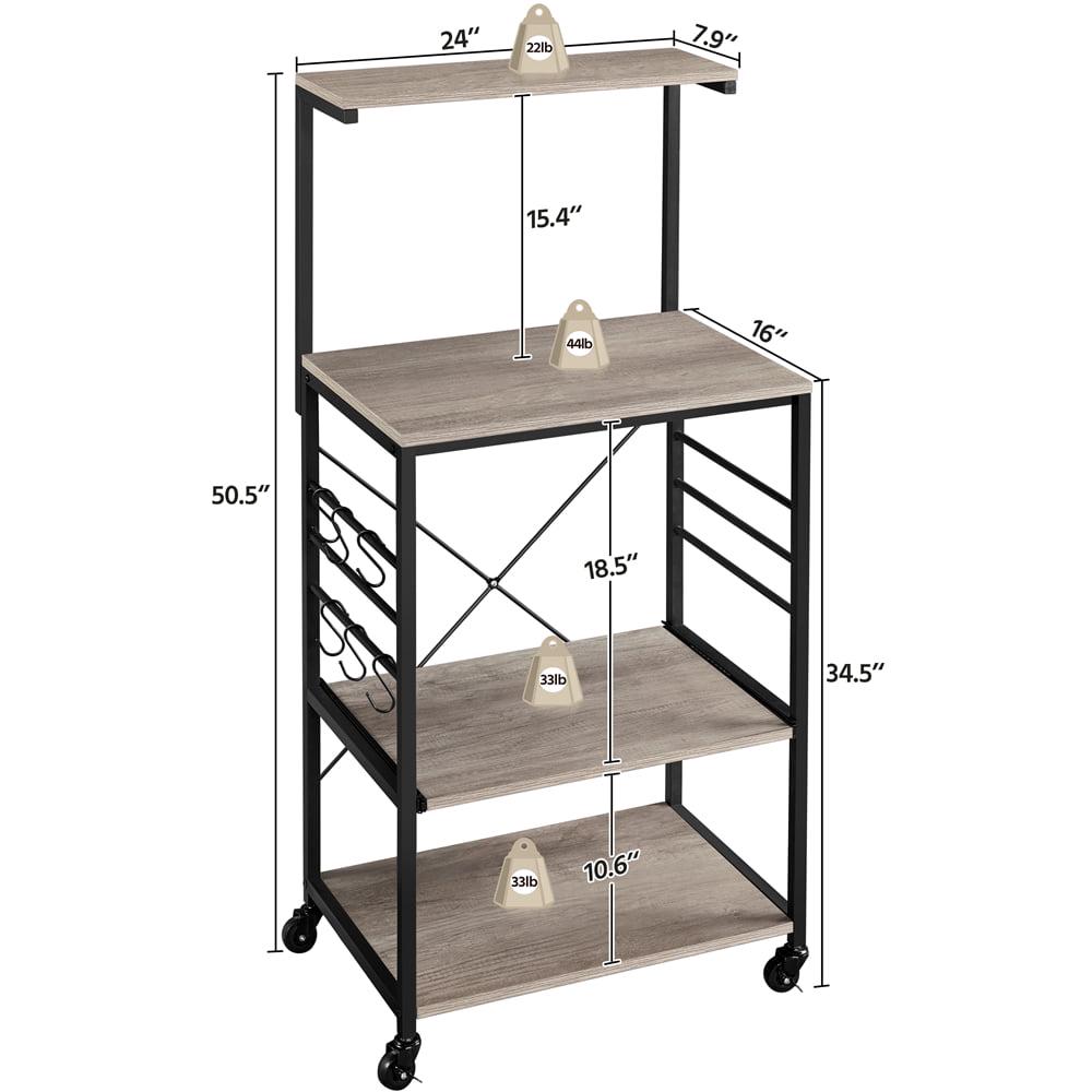 SmileMart Wooden Bakers Rack Storage Cart with Side Hooks for Kitchen， Gray