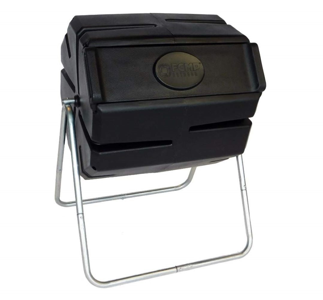 FCMP Outdoor Portable 37 Gallon 1 Piece Tumbling Composter Bin for Soil, Black