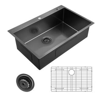 Glacier Bay Gunmetal Black Stainless Steel 33 in. 18 Gauge Single Bowl Dual Mount Kitchen Sink ACS3322A1T