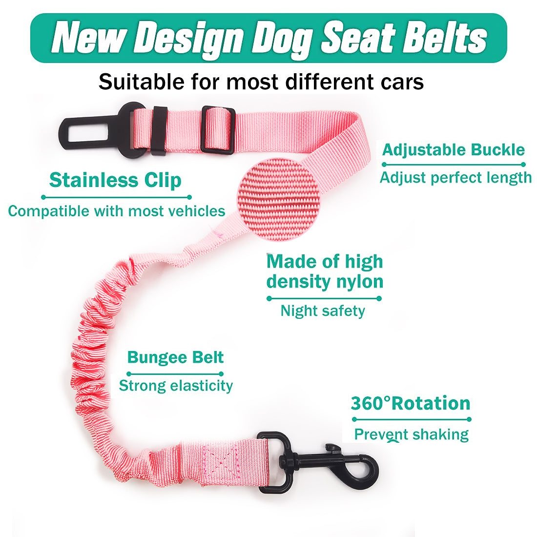 Retractable Dog Seat Belt， 2 Packs Adjustable Pet Safety Seatbelt Heavy Duty for Dogs， Reflective Nylon Car Seat Belts Elastic and Durable for Dogs Travel