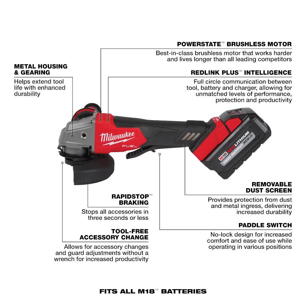 MW M18 FUEL 18V Lithium-Ion Brushless Cordless 4-12 in.5 in. Grinder Paddle Switch Kit with (3) 6.0 Ah Batteries 2880-22-48-11-1865