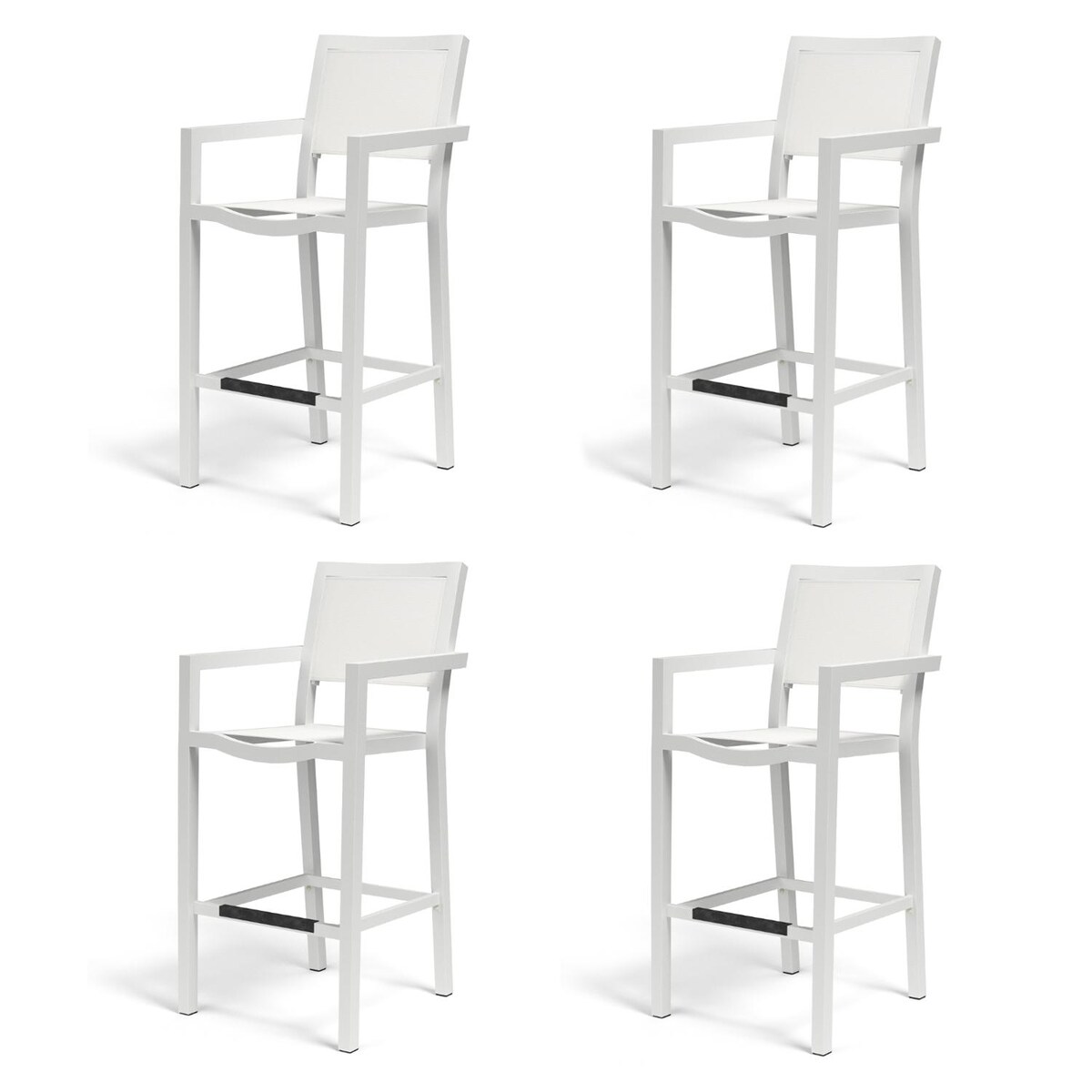 Sunset West Naples 4 Piece Aluminum Patio Sling Barstool Set W/ Phifertex Frost Slings