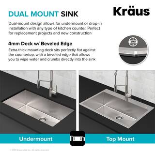 KRAUS Loften Stainless Steel 33in. Single Bowl Drop-in  Undermount Kitchen Sink with Stainless Steel Pull Down Faucet KCA-1102