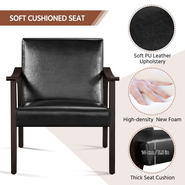 Yaheetech Modern Faux Leather Upholstered Armchair Accent Chair With Solid Wood Legs