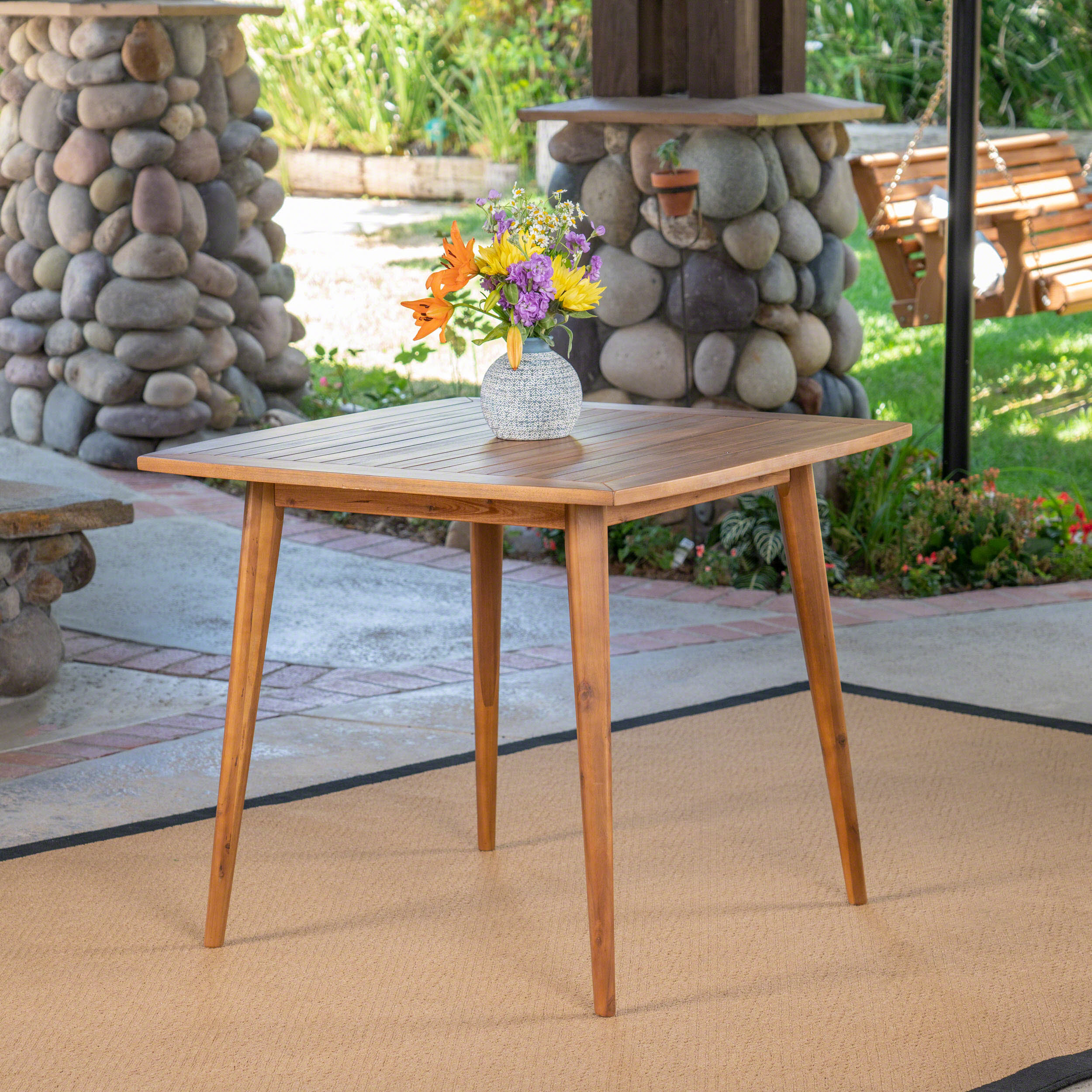 Stanford Outdoor Square Acacia Wood Dining Table with Straight Legs