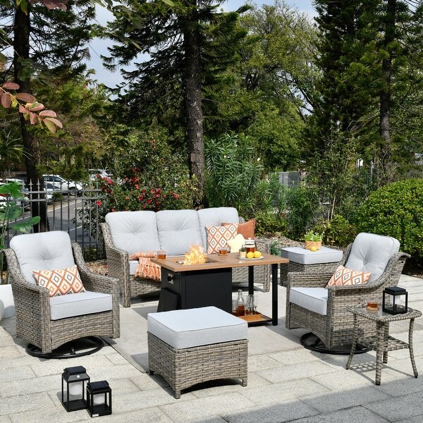 XIZZI Outdoor Patio Furniture 7Piece Conversation Sofa Set with Fire Pit