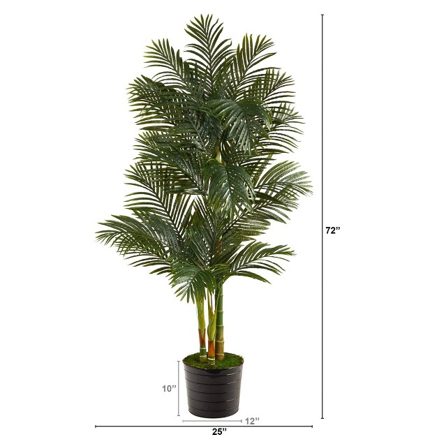 Nearly Natural 6-ft Golden Cane Artificial Palm Tree In Black Tin Planter