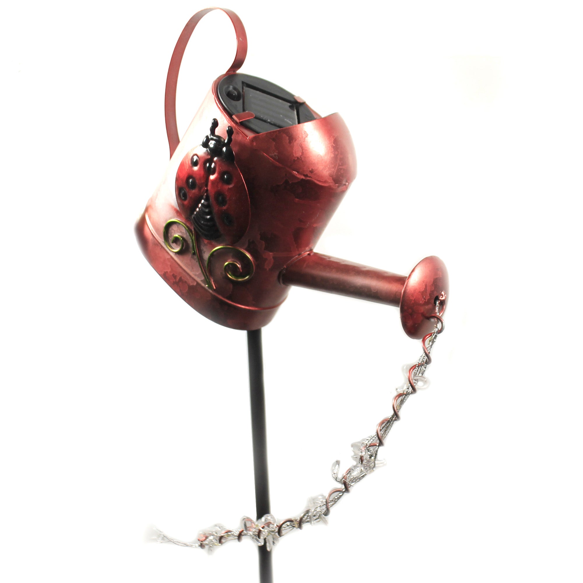 Regal Art  and  Gift 12133 - Red Solar Watering Can Ladybug Garden Stake