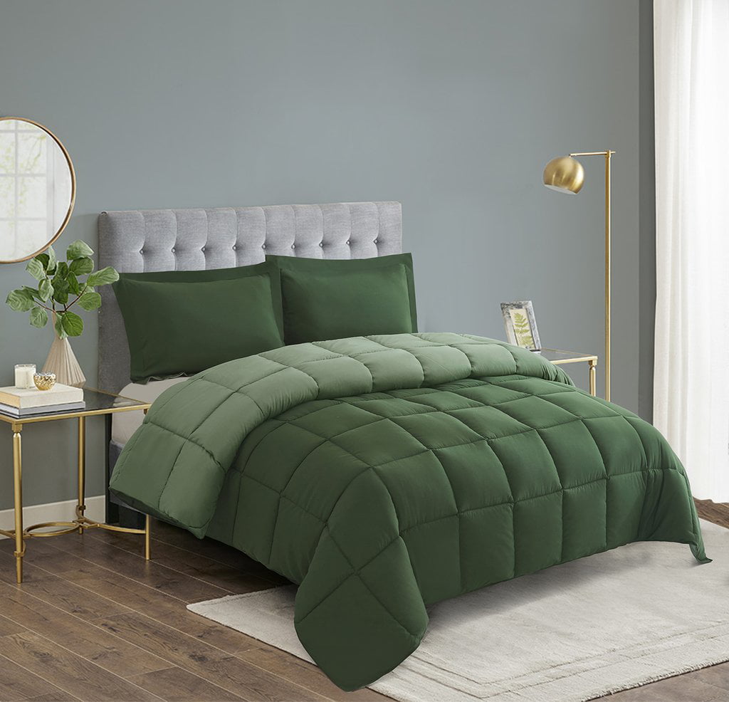 HIG Traditional All Season 3-Piece Comforter Set， Down Alternative Filling， Queen， Green