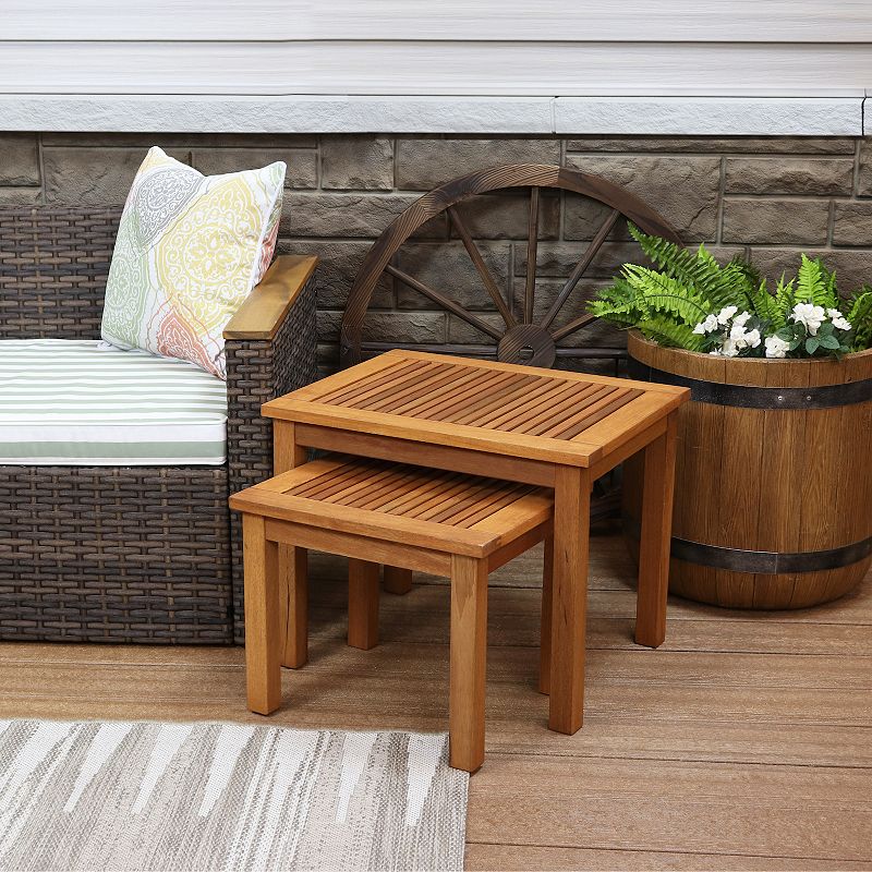 Sunnydaze Meranti Wood Outdoor Nesting Tables - Set of 2