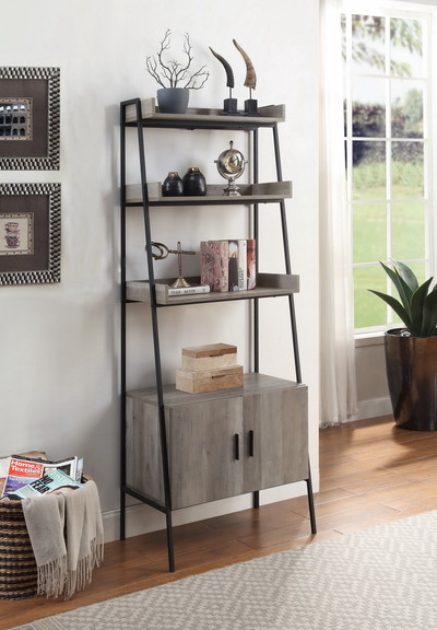 Acme Zakwani Bookshelf  Rustic Oak   Black Finish