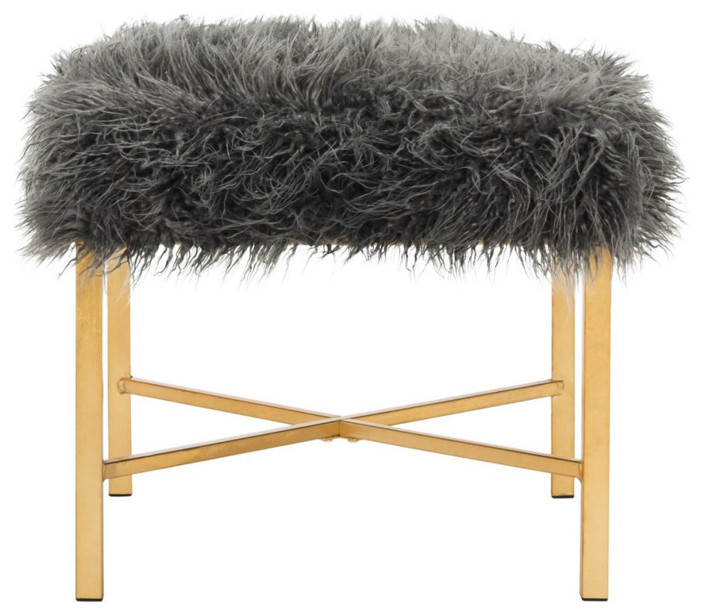 Bonnie Faux Sheepskin X Square Bench Gray   Contemporary   Footstools And Ottomans   by V.S.D Furniture  Houzz