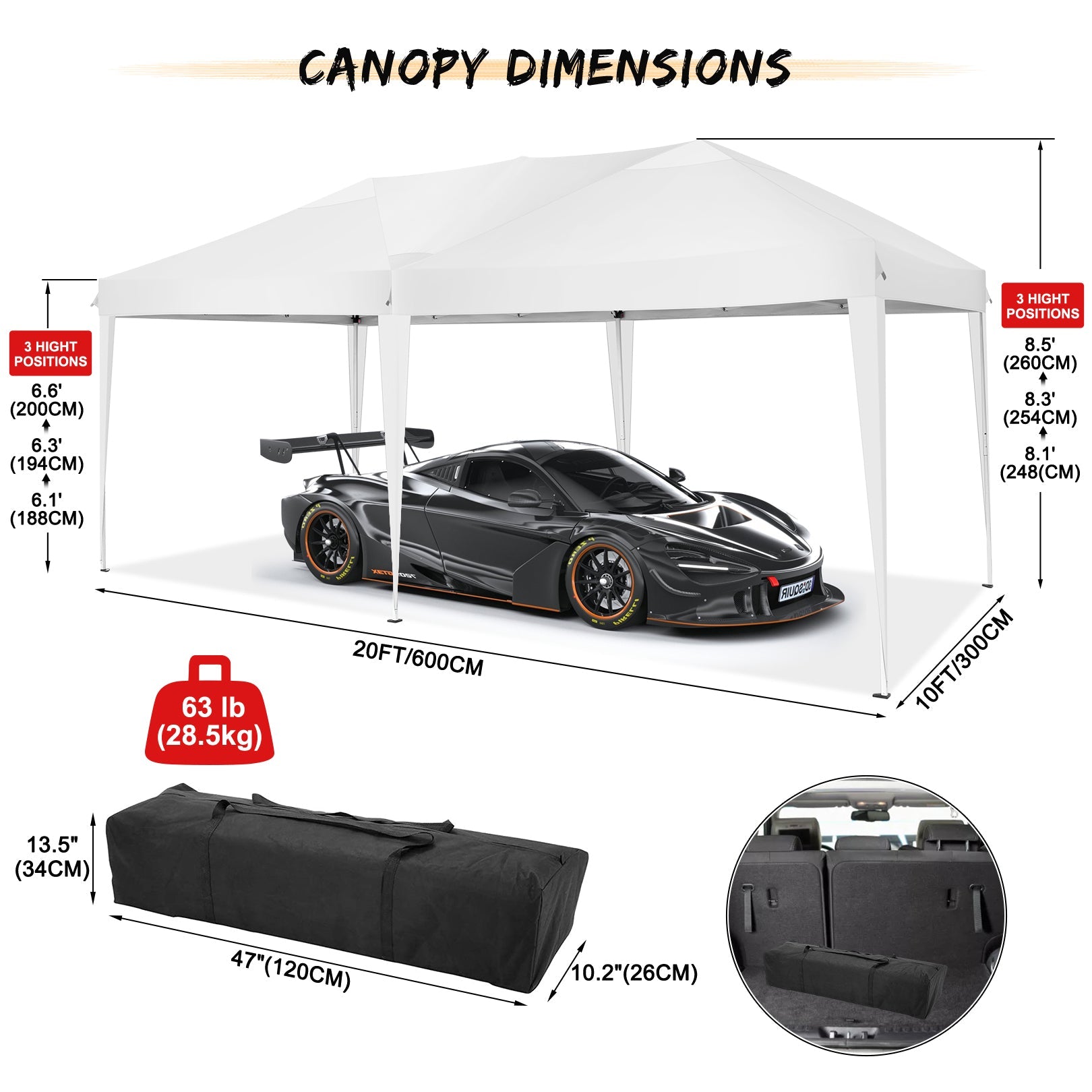 10' x 20' Outdoor Canopy Tent EZ Pop Up Backyard Canopy Portable Party Commercial Instant Canopy Shelter Tent Gazebo with 6 Removable Sidewalls & Carrying Bag for Wedding Picnics Camping, White