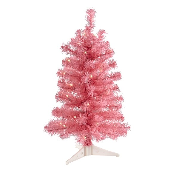 2' Pink Christmas Tree with 35 LED Lights and 72 Branches