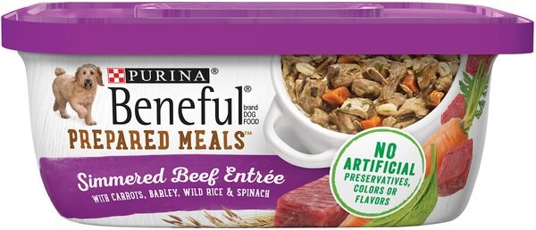 Purina Beneful Prepared Meals Simmered Beef Entree with Carrots， Barley， Wild Rice and Spinach Wet Dog Food