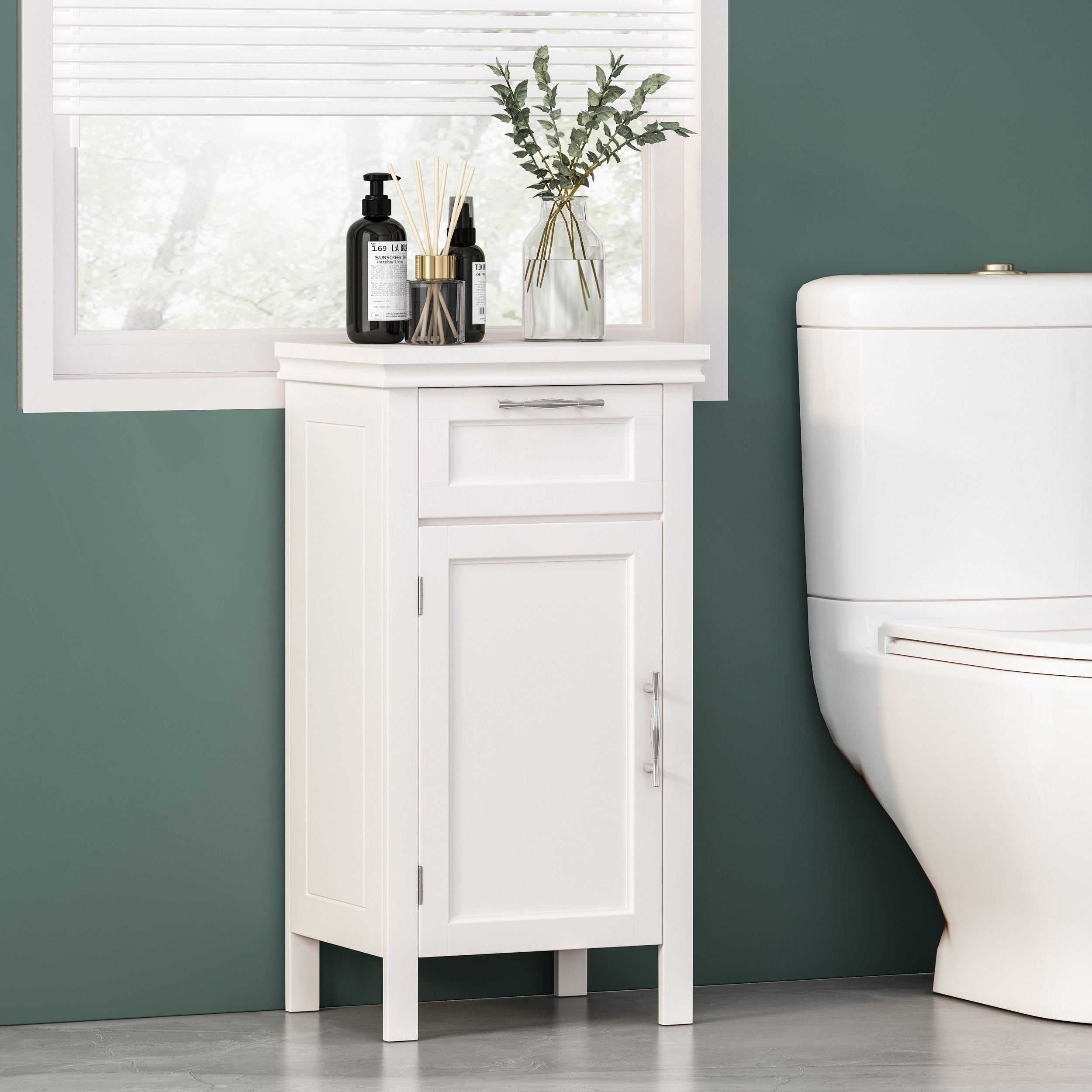 Meader Modern Bathroom Floor Storage Cabinet with Drawer