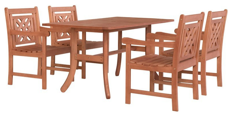 Vifah Malibu 5 Piece Curve Base Patio Dining Set in Natural   Transitional   Outdoor Dining Sets   by Homesquare  Houzz