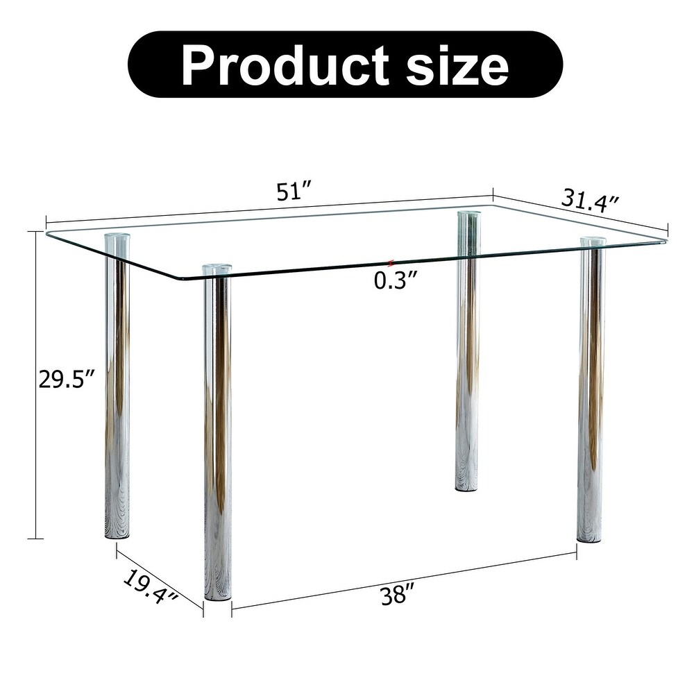 Rectangular Glass Dining Table  Modern Clear Tempered Glass Table with Metal Tube Legs (51x31\