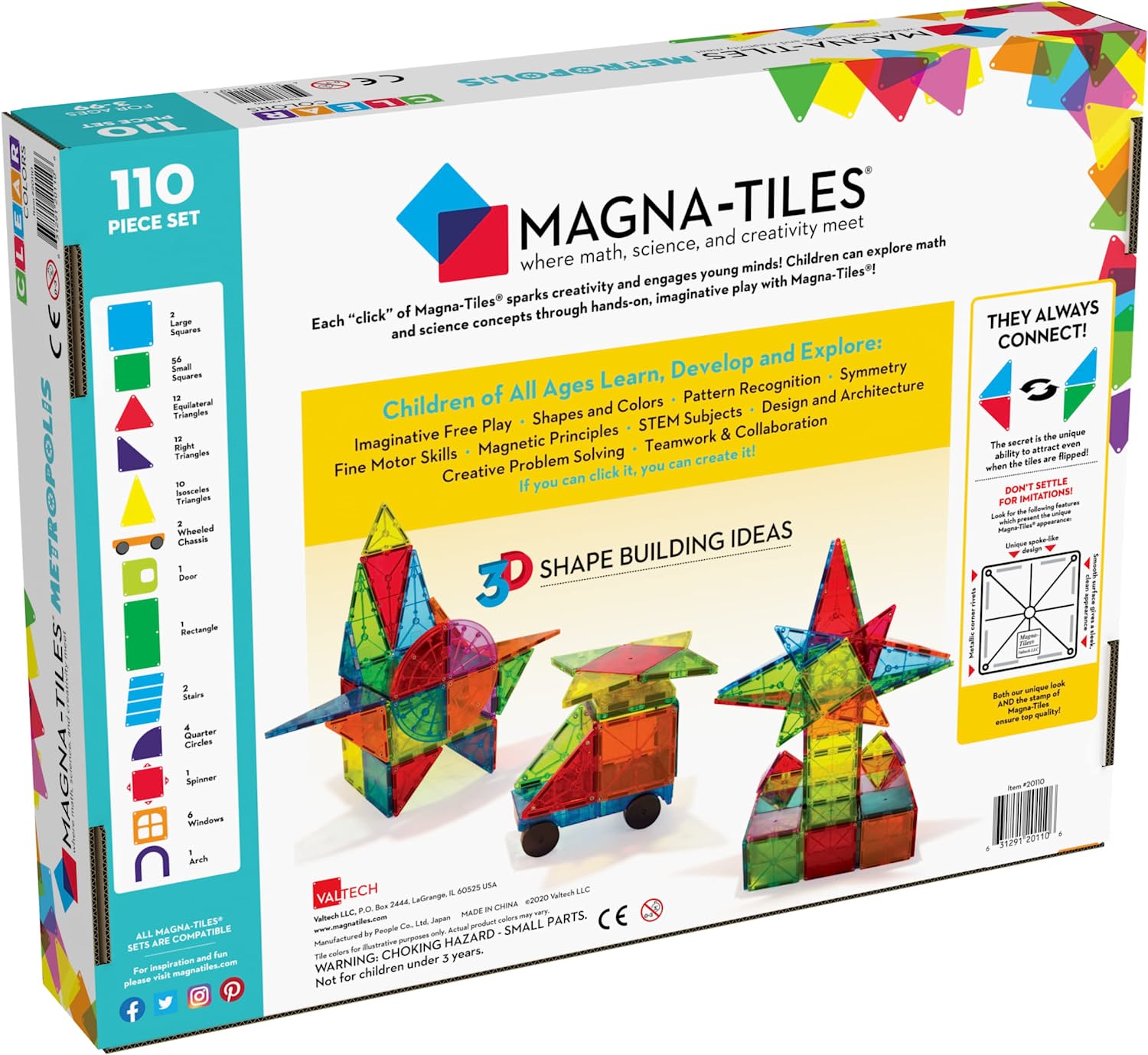 Magna-Tiles Metropolis Set， The Original Magnetic Building Tiles For Creative Open-Ended Play， Educational Toys For Children Ages 3 Years + (110 Pieces)