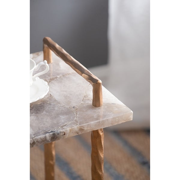 Blue Agate Metal Rectangle Side Table with Tray