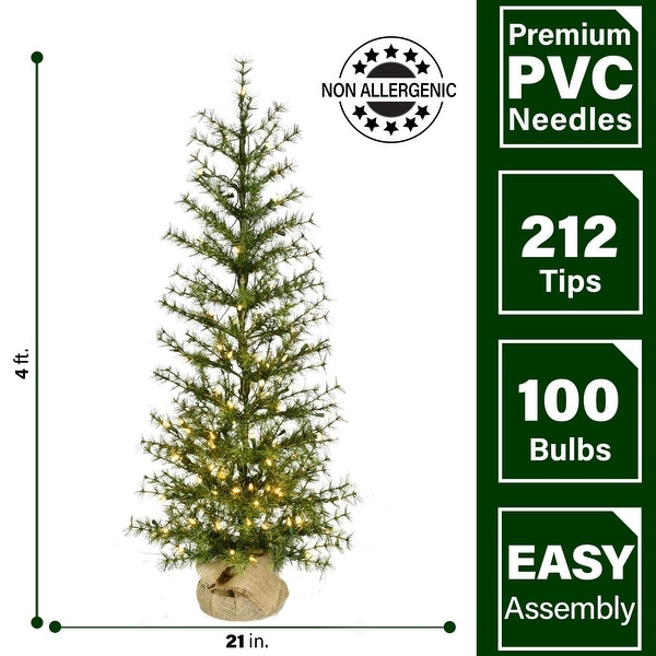 Fraser Hill Farm 4ft. Farmhouse Fir Christmas Tree with Burlap Bag and Warm White LED Lights，Set of 2