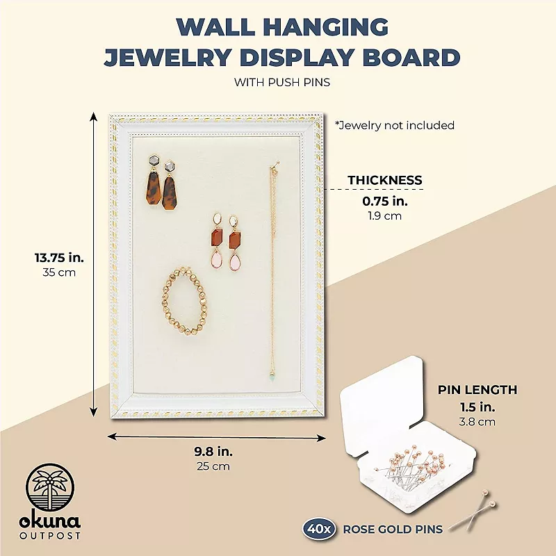 Okuna Outpost Hanging Jewelry Display Board with 40 Pins (9.8 x 13.75 x 0.75 In)