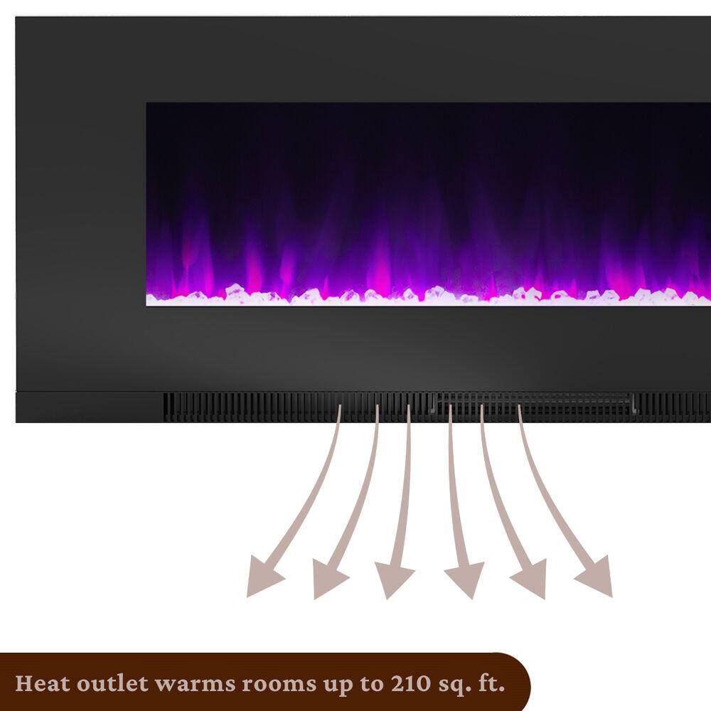 Cambridge 50 in. Wall-Mount Electric Fireplace in Black with Multi-Color Flames and Crystal Rock Display CAM50WMEF-1BLK