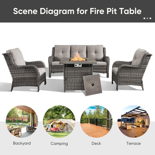 4piece Outdoor Patio Sofa Chair Set With Fire Pit Table