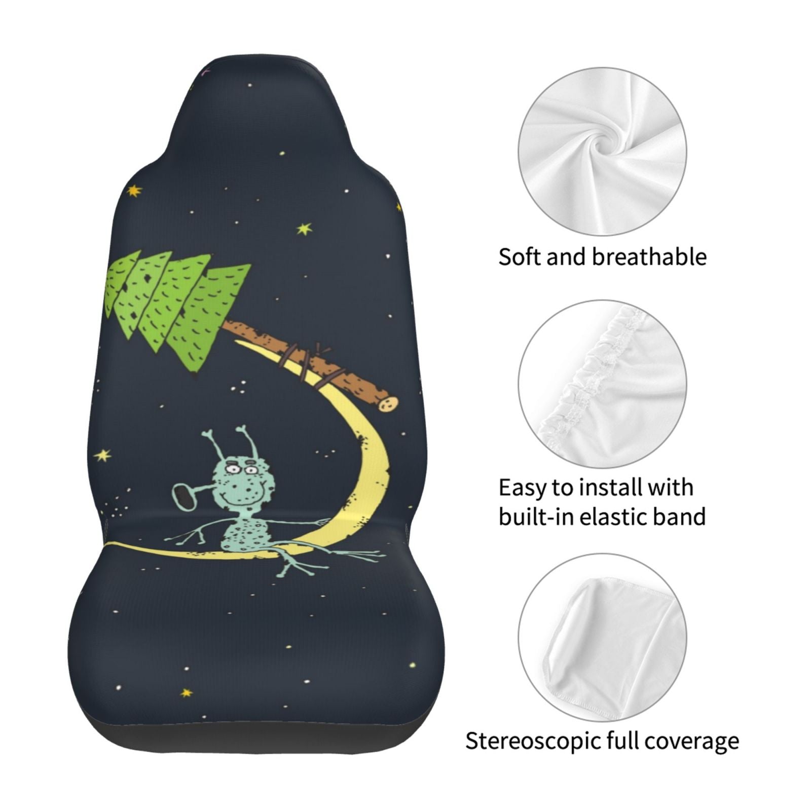 TEQUAN Front Seat Covers， Moon Christmas Tree Alien Pattern 2 Piece Car Seat Cover Fit Most Car SUV Truck Van