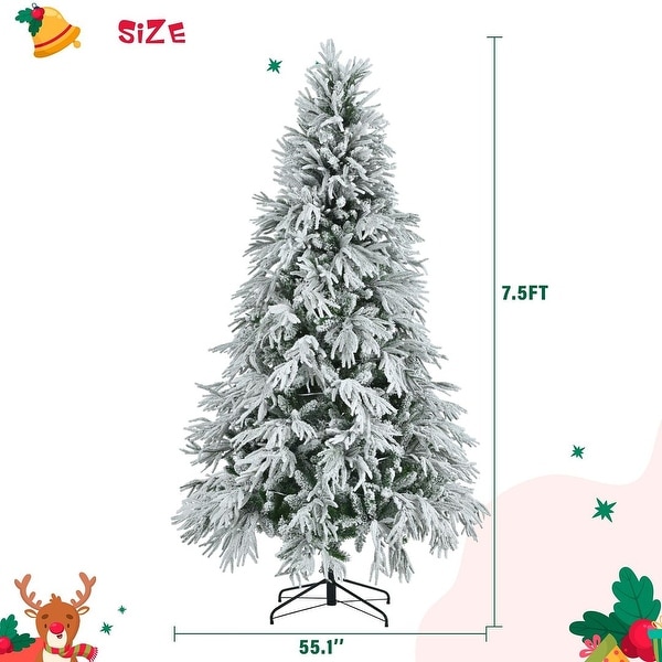 4FT/6FT/7.5FT PreLit Spruce Snow Flocked Christmas Tree Set with 8 LED Flashing Modes