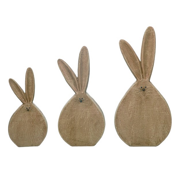 Transpac Resin 12 In Brown Easter Pom pom Tail Bunny Set Of 3